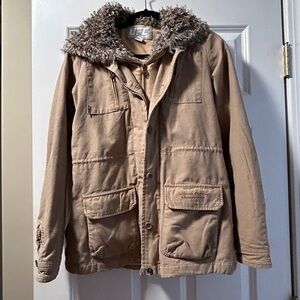 Tan Jacket with Faux Fur Collar
